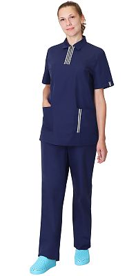 Костюм медицинский Виктория женский блуза/брюки синий тк.Смесовая (арт.с 111212)