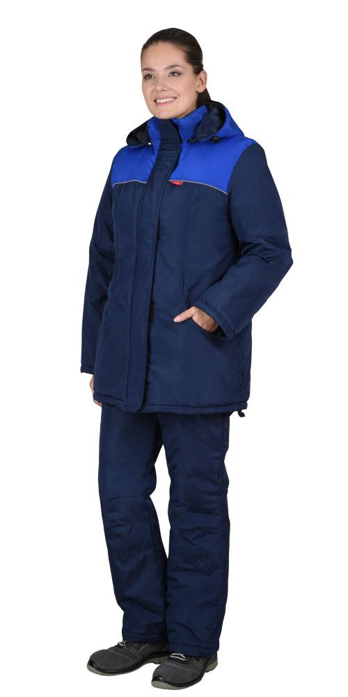 Комплект зимний женский Снежана куртка/полукомбинезон синий 100% п/э СОП (арт.с-00024)