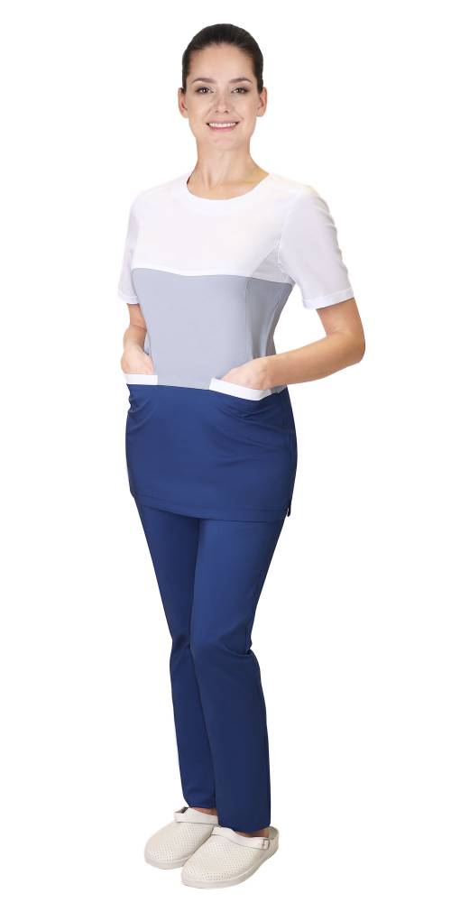 Костюм медицинский Риана женский блуза/брюки синий/серый тк.Смесовая (арт.с-139403)