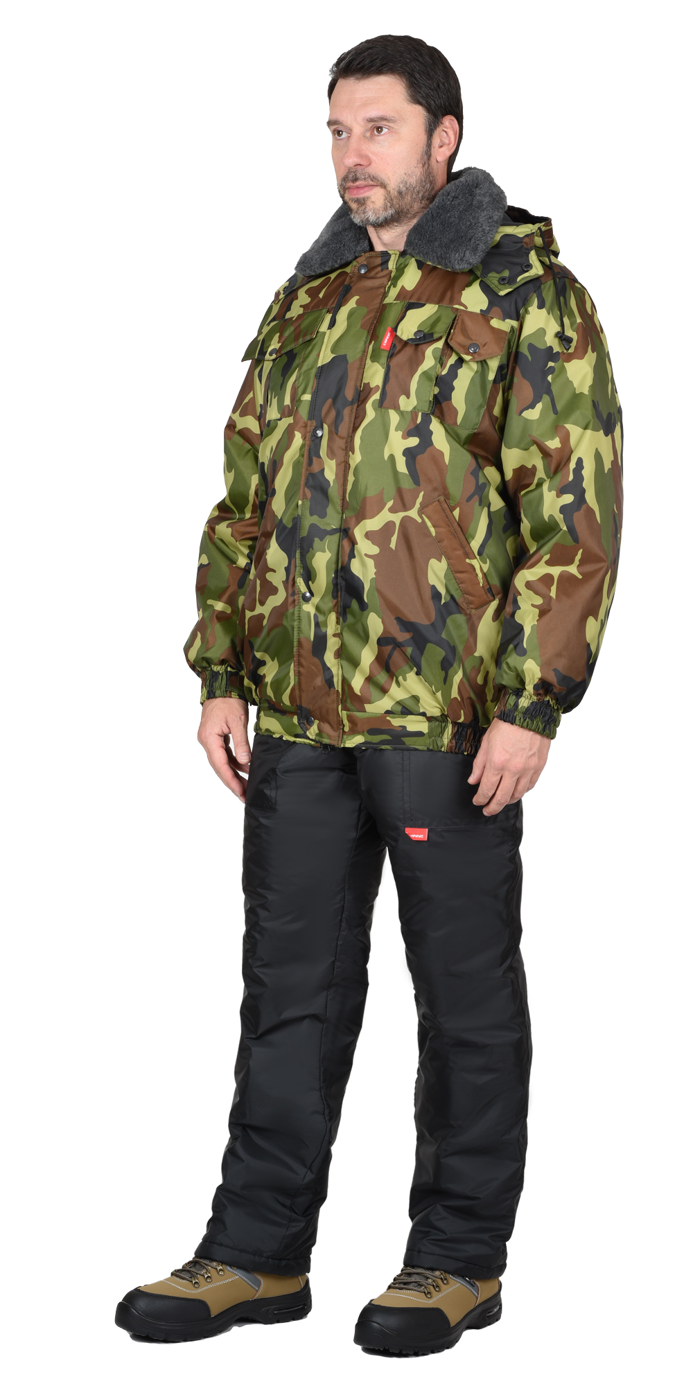 Куртка охранника зимняя Полюс КМФ зелен.тк.Оксфорд 100% ПЭ (арт. с-04044)