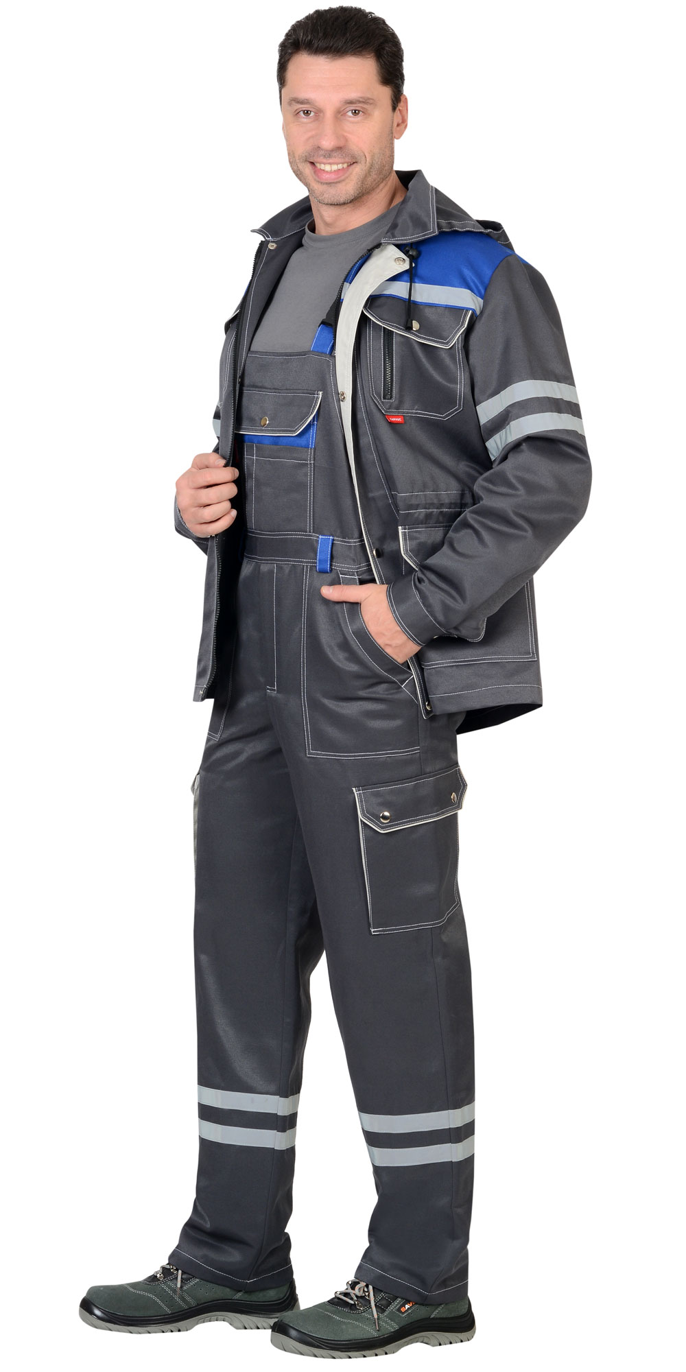 Комплект рабочий Лидер куртка/полукомбинезон серый тк.Смесовая СОП (арт.с-04381)