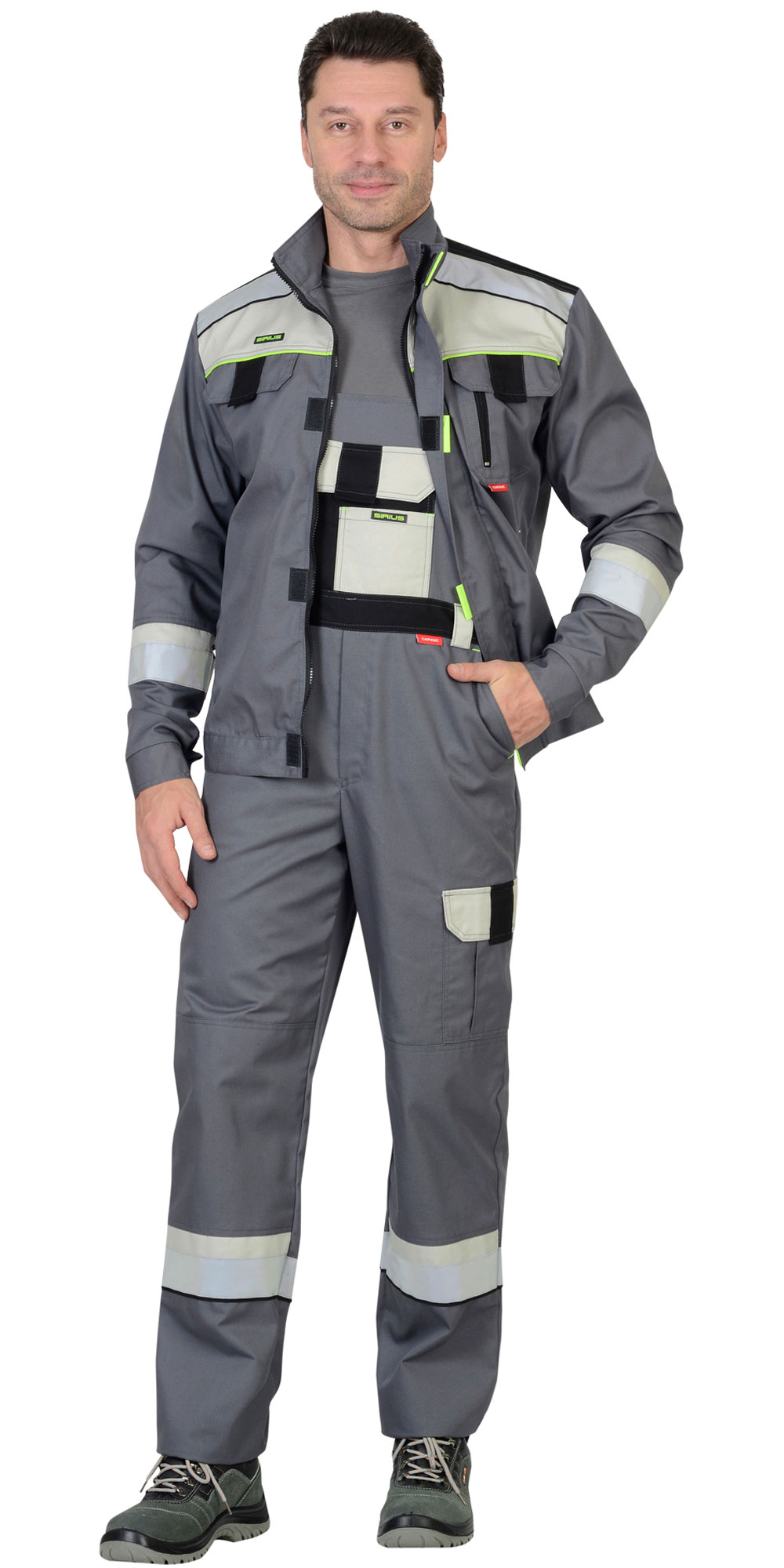 Комплект рабочий Бостон куртка/полукомбинезон серый тк.Смесовая (арт. с-100673)