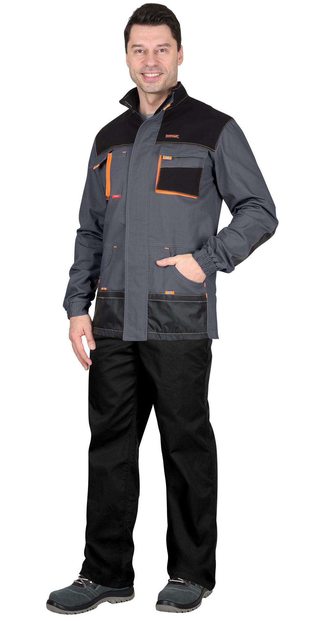 Куртка рабочая Манхеттен серый/черный/оранжевый тк.Смесовая (арт.с-100378)