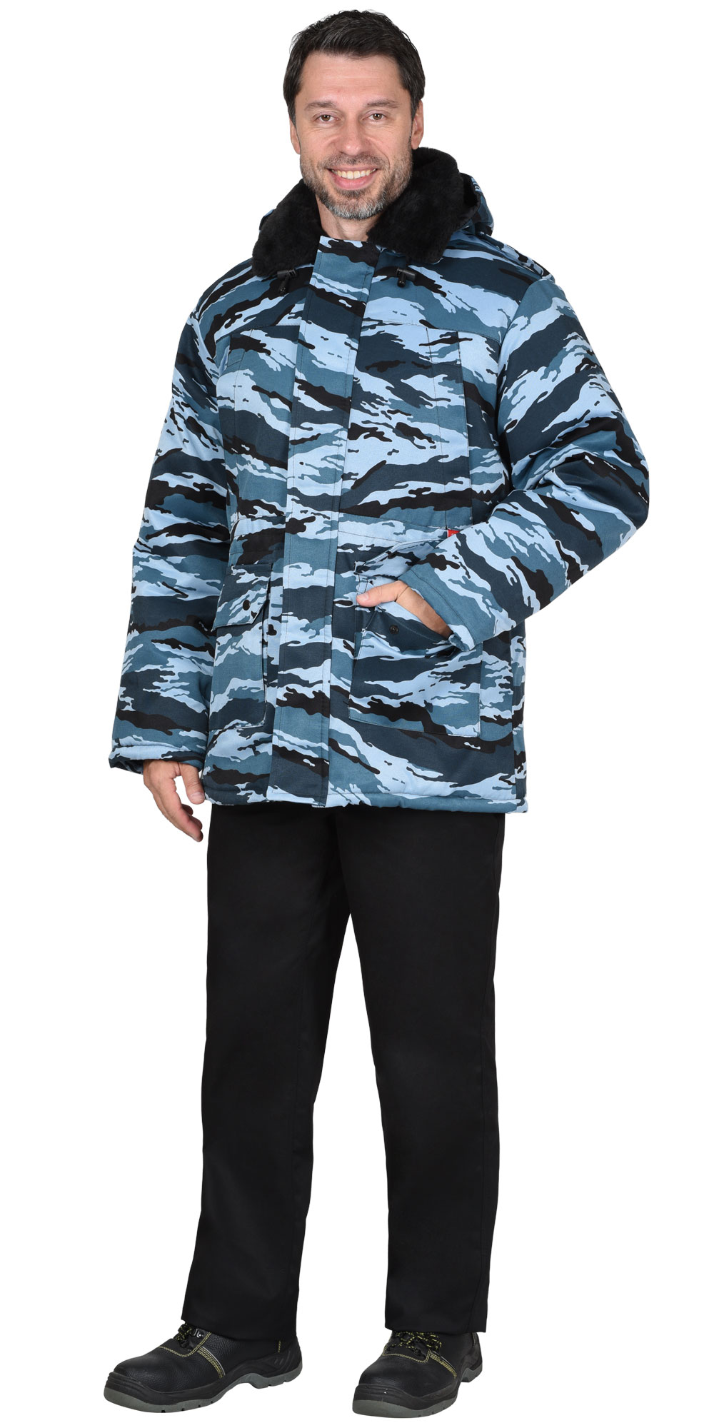 Куртка охранника зимняя Безопасность КМФ серый вихрь тк.смесовая (арт.с-126350)