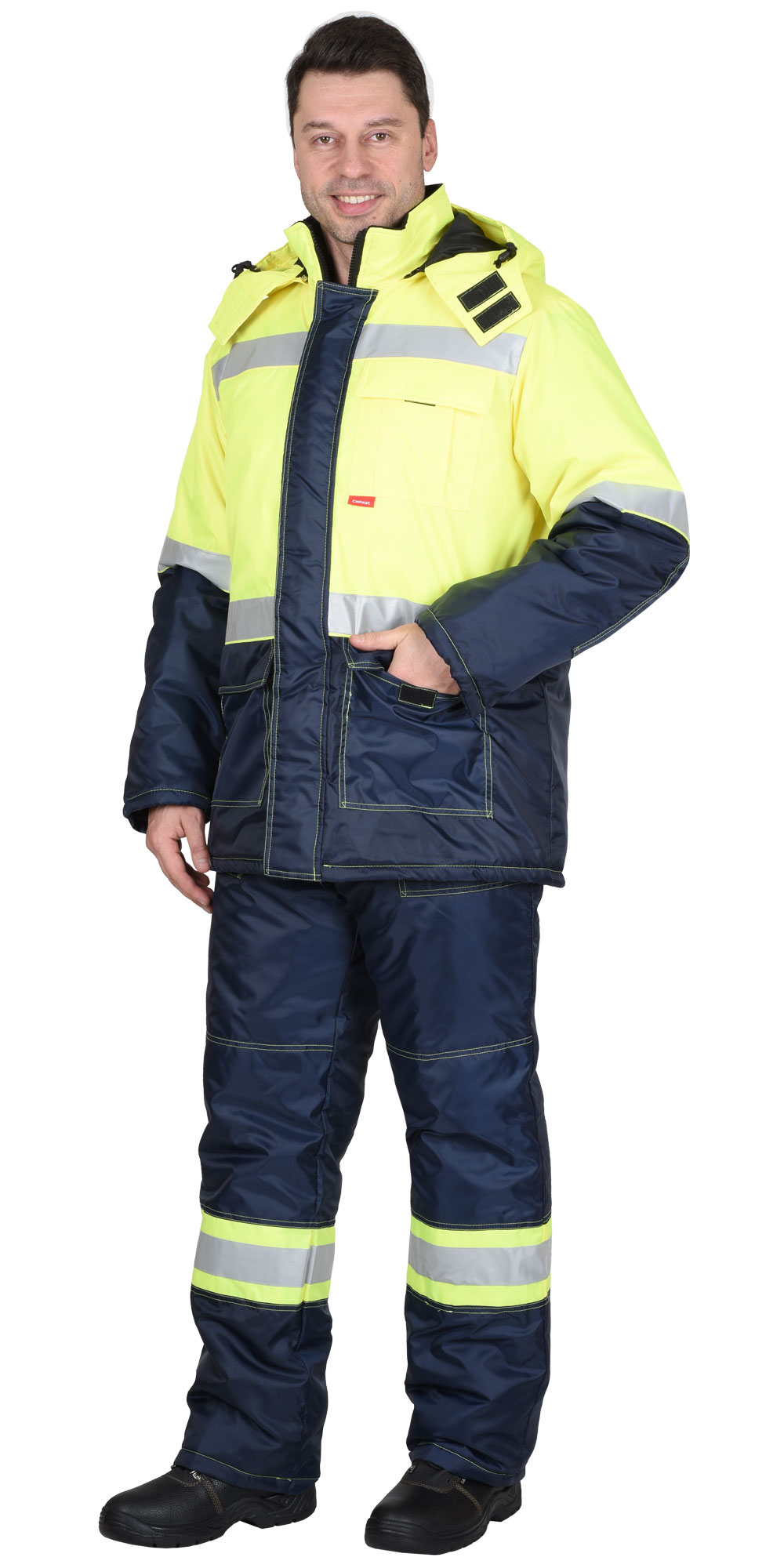 Комплект сигнальный зимний Терминал куртка/полукомбинезон лимонный/синий 100% п/э СОП-50 (арт.с-03770)