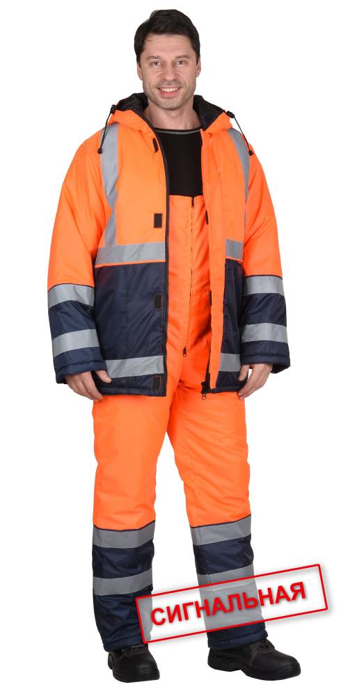Комплект зимний сигнальный Магистраль-3 куртка/полукомбинезон оранжевый 100% п/э СОП (арт.с-107809)