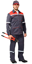 Костюм рабочий Механик куртка/брюки серый/красн тк.Смесовая СОП (арт.с-06549)