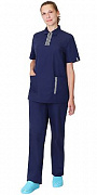 Костюм медицинский Виктория женский блуза/брюки синий тк.Смесовая (арт.с 111212)