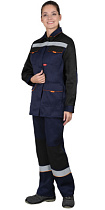 Комплект рабочий женский Ударница куртка/полукомбинезон т-синий с черным тк. Смесовая (арт.с-152215)