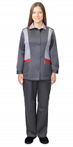 Костюм рабочий Золушка женский   куртка/брюки серый/ красный тк.Смес. (арт.с-151824)