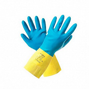 Перчатки латексные Биколор синий-желтый